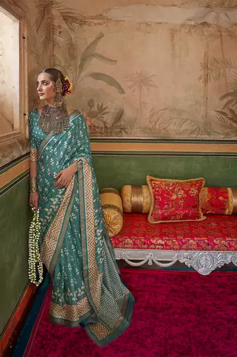 Aqua blue mercerized sigma silk blend saree with aqua finish