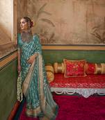 Aqua blue mercerized sigma silk blend saree with aqua finish