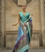 Foil print firozi viscose silk Blend classic saree