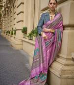 Foil print pink viscose silk blend classic saree