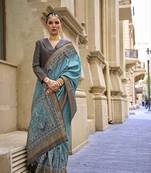 Foil print turquoise viscose silk blend classic saree