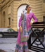 Foil print pink viscose silk classic saree