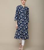 Navy blue printed cotton round neck kurtas and kurtis