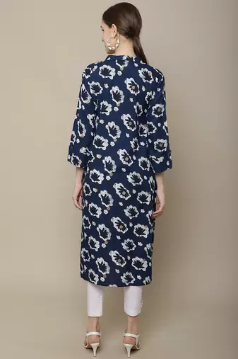 Navy blue printed cotton round neck kurtas and kurtis