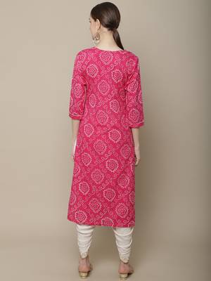 Pink embroidered cotton round neck kurtas and kurtis 2