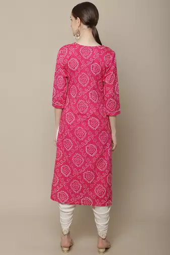 Pink embroidered cotton round neck kurtas and kurtis