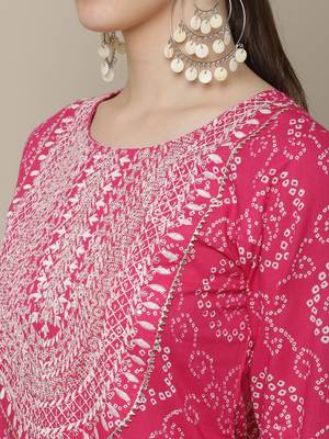 Pink embroidered cotton round neck kurtas and kurtis 4