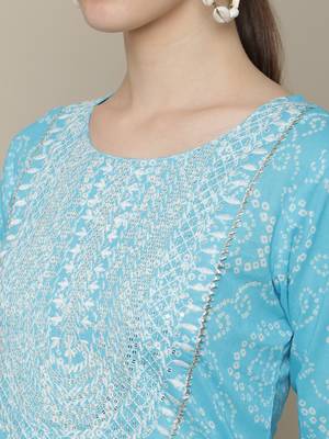 Light blue embroidered cotton round neck kurtas and kurtis 4