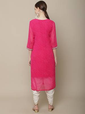 Pink embroidered georgette round neck kurtas and kurtis 2
