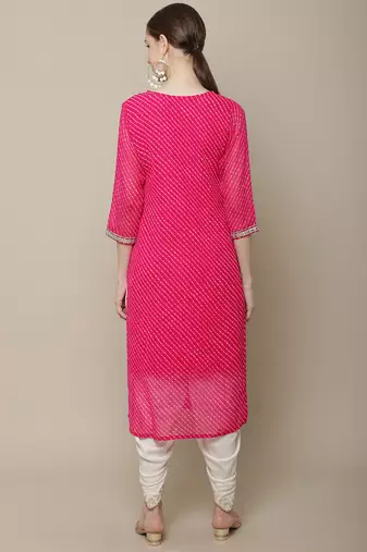 Pink embroidered georgette round neck kurtas and kurtis