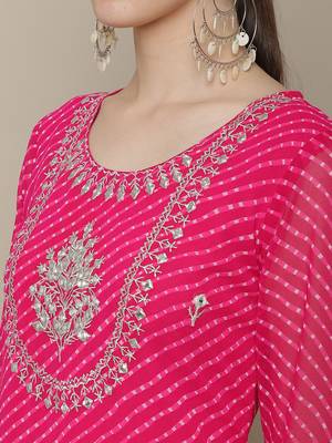 Pink embroidered georgette round neck kurtas and kurtis 4