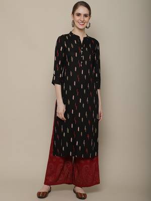 Black printed cotton round neck kurtas and kurtis 1