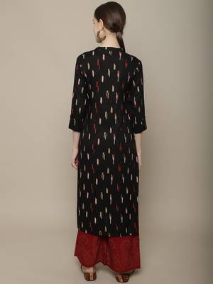 Black printed cotton round neck kurtas and kurtis 2