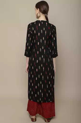 Black printed cotton round neck kurtas and kurtis