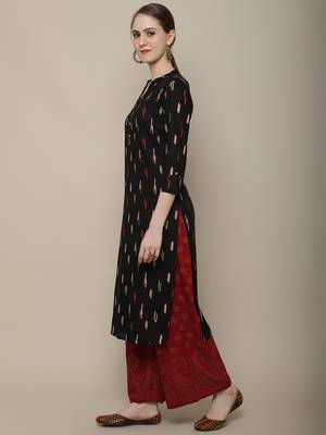 Black printed cotton round neck kurtas and kurtis 3