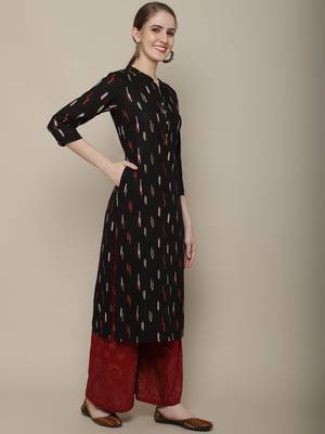 Black printed cotton round neck kurtas and kurtis 4