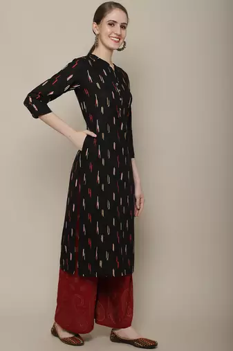 Black printed cotton round neck kurtas and kurtis