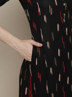 Black printed cotton round neck kurtas and kurtis 5