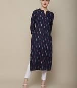 Navy blue printed cotton round neck kurtas and kurtis