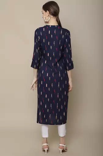 Navy blue printed cotton round neck kurtas and kurtis