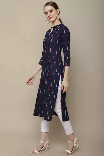 Navy blue printed cotton round neck kurtas and kurtis