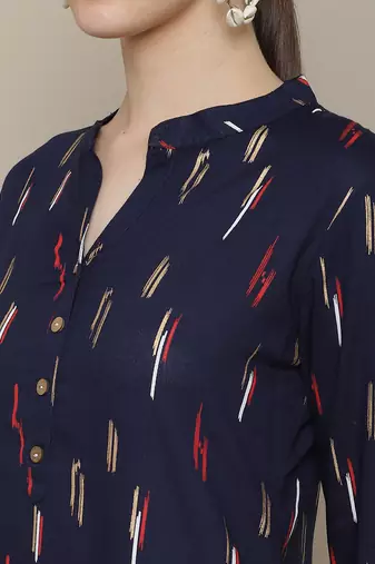 Navy blue printed cotton round neck kurtas and kurtis