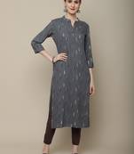 Grey printed cotton round neck kurtas and kurtis