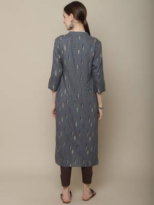 Grey printed cotton round neck kurtas and kurtis 2
