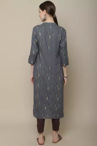 Grey printed cotton round neck kurtas and kurtis