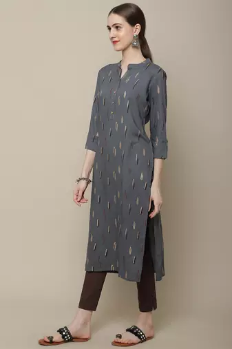Grey printed cotton round neck kurtas and kurtis