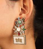 Rectangular designer earrings with white and multicolor stones