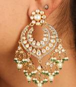 Kundan chandbali earrings with pearl and green bead danglers