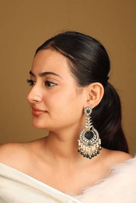 Statement earrings with green accents and pearl danglers 2