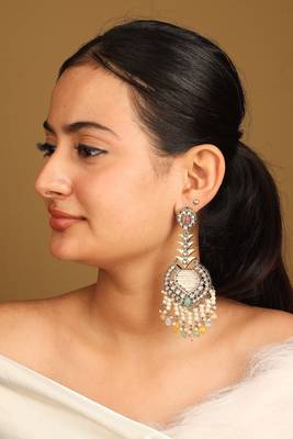 Rustic earrings with multicolor stones, american diamonds, and pearl danglers 2