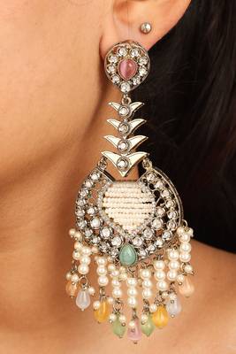 Rustic earrings with multicolor stones, american diamonds, and pearl danglers 1