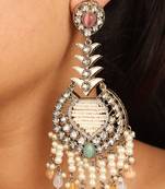 Rustic earrings with multicolor stones, american diamonds, and pearl danglers