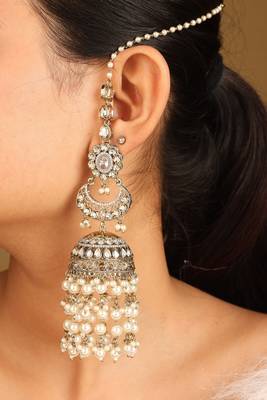 Rustic gold jhumkas with pearls and american diamonds 1