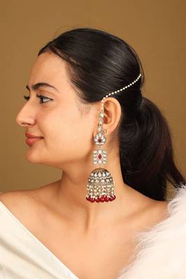 Intricate design jhumkas with american diamonds and pearls 2