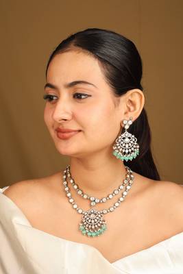 American diamond necklace set with green beads 2