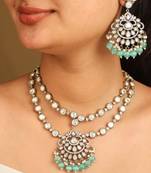 American diamond necklace set with green beads