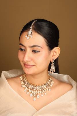 American diamond necklace set with pearl accents 2