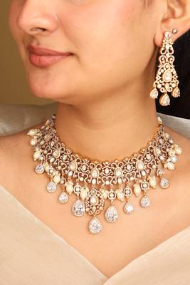 American diamond necklace set with pearl accents 1