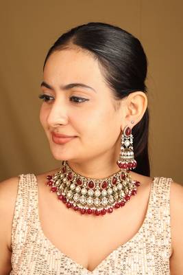 American diamond high neck necklace set with red stones 2