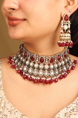 American diamond high neck necklace set with red stones 1