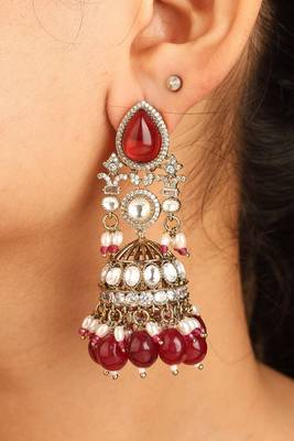 American diamond high neck necklace set with red stones 3