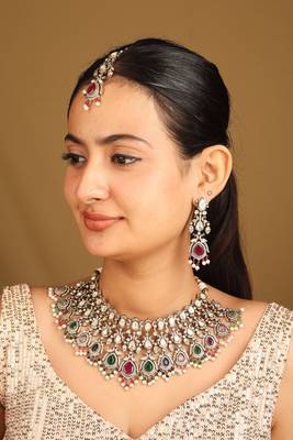American diamond necklace set with multicolor stones 2