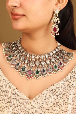 American diamond necklace set with multicolor stones 1