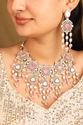 Kundan necklace set with pink stones 1