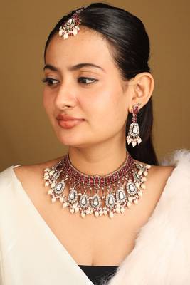 American diamond pink stone choker set 2