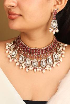 American diamond pink stone choker set 1